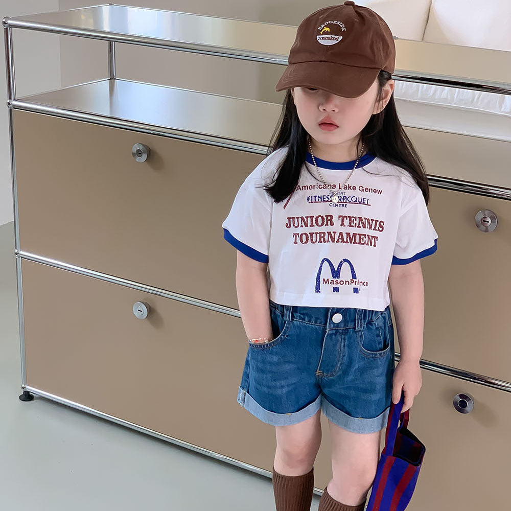 【Promesa】Street Style Short Top with Soft Denim Shorts