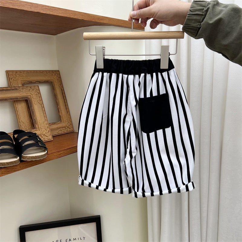 【Promesa】Unisex Strips Pocket Cropped Shorts