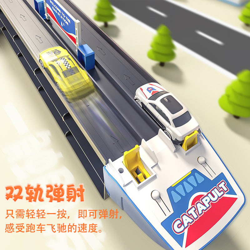 【Promesa】Kid Large Foldable Catapult Container Deformable Large Truck Storage Dual Track Alloy Car