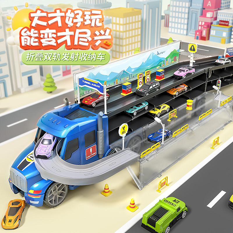 【Promesa】Kid Large Foldable Catapult Container Deformable Large Truck Storage Dual Track Alloy Car