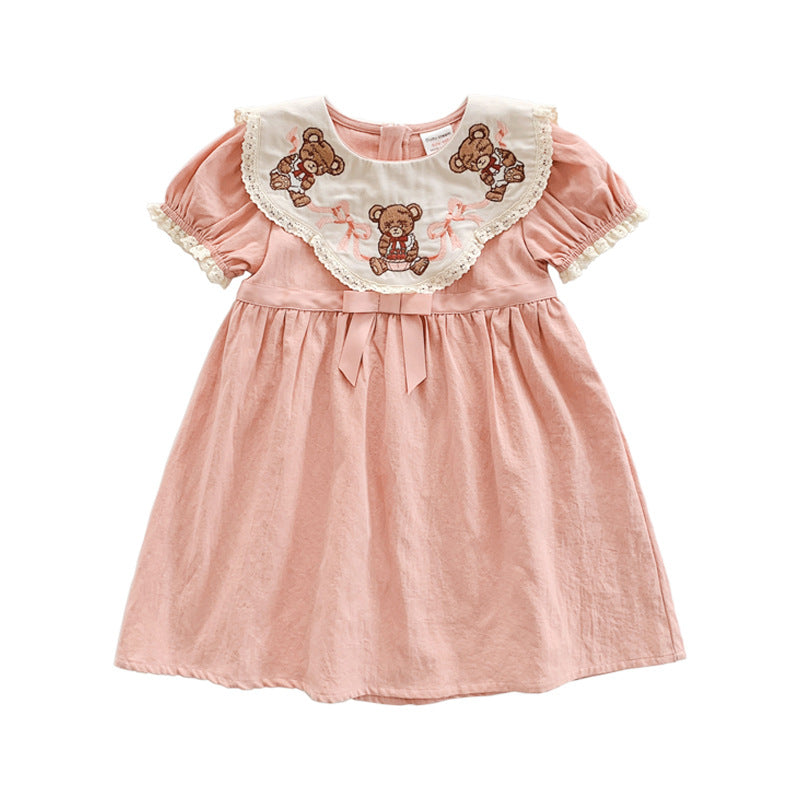 【Promesa】Teddy Bear Embroidery Bow Tie Dress