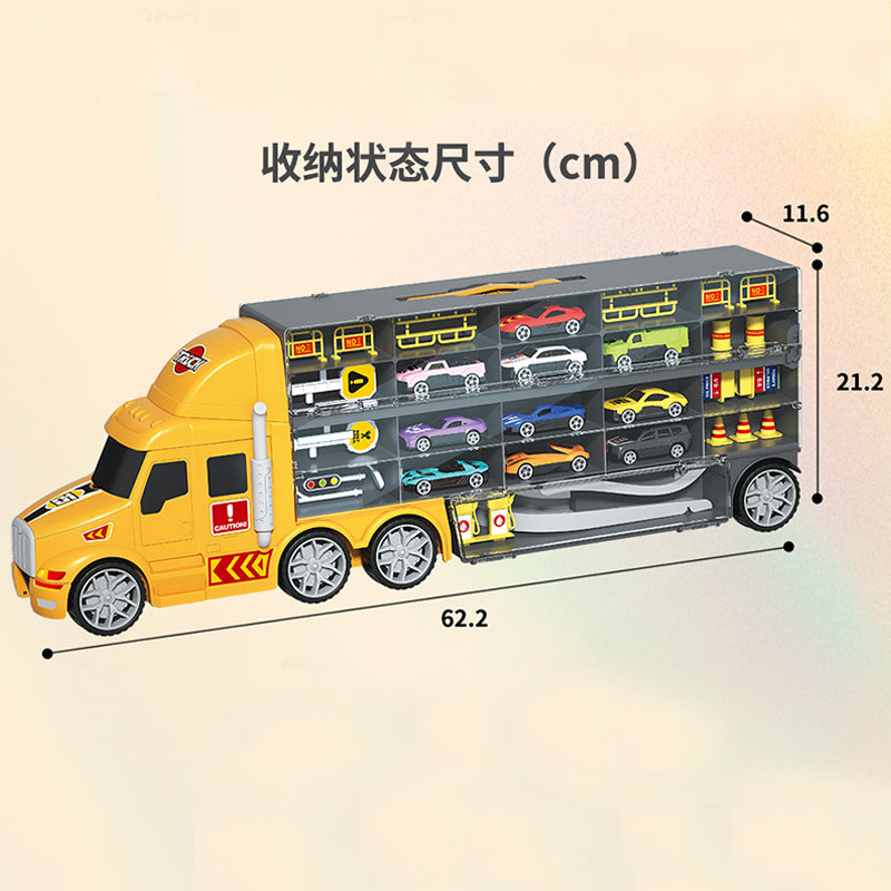 【Promesa】Kid Large Foldable Catapult Container Deformable Large Truck Storage Dual Track Alloy Car