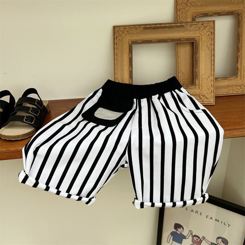 【Promesa】Unisex Strips Pocket Cropped Shorts