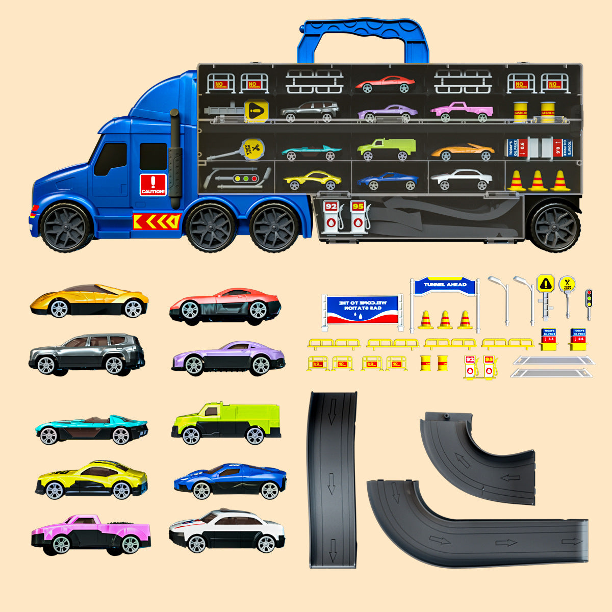 【Promesa】Kid Large Foldable Catapult Container Deformable Large Truck Storage Dual Track Alloy Car