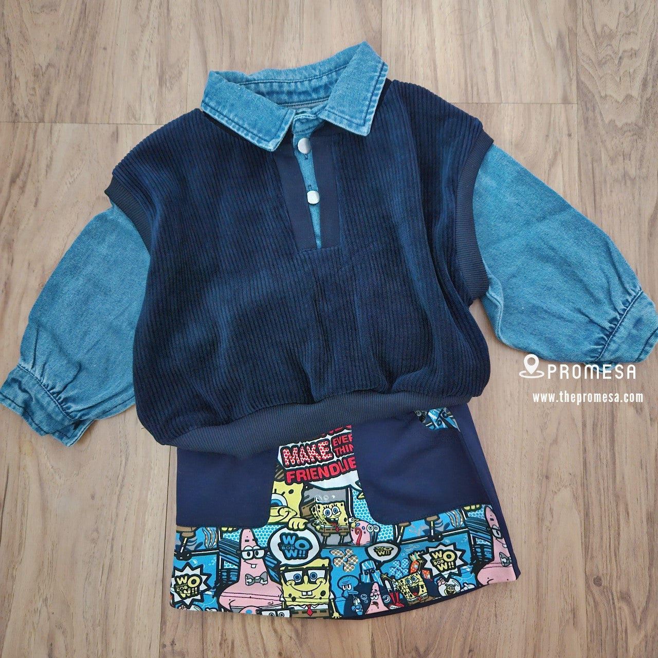 【Promesa】Unisex Faux Two Pieces Campus Style Top
