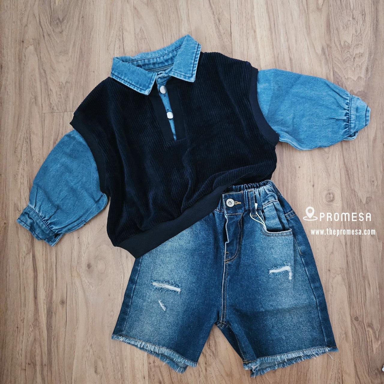 【Promesa】Unisex Faux Two Pieces Campus Style Top