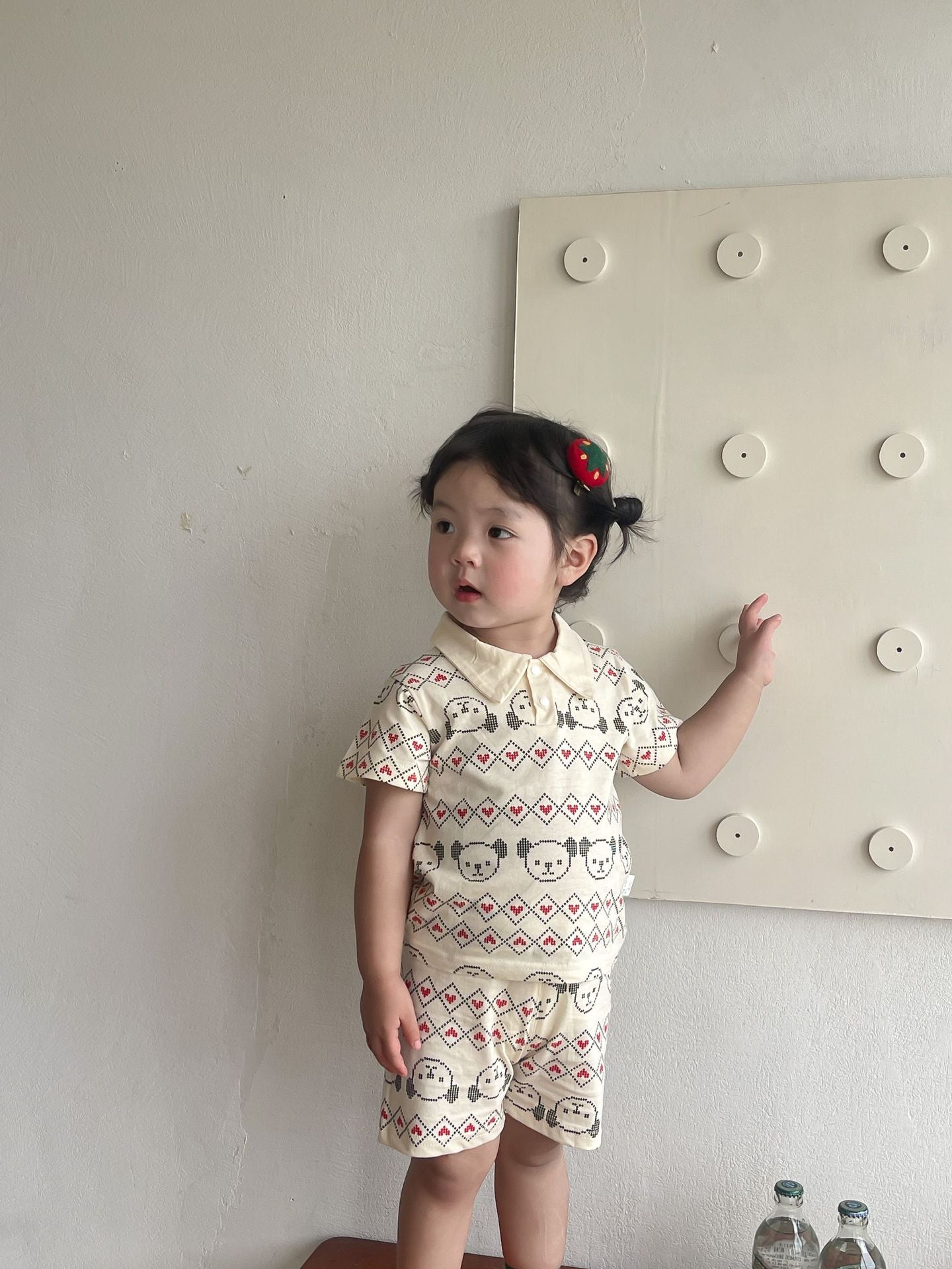【Promesa】100% Cotton Collar Short Sleeves Short Pants Set wear