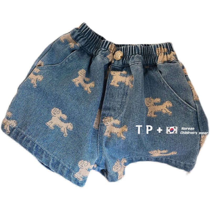 2022 Kids Doggy Printed Denim Shorts