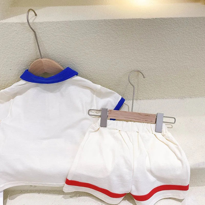 【Promesa】Cute Blue Red Bear Polo Shirt Set Wear