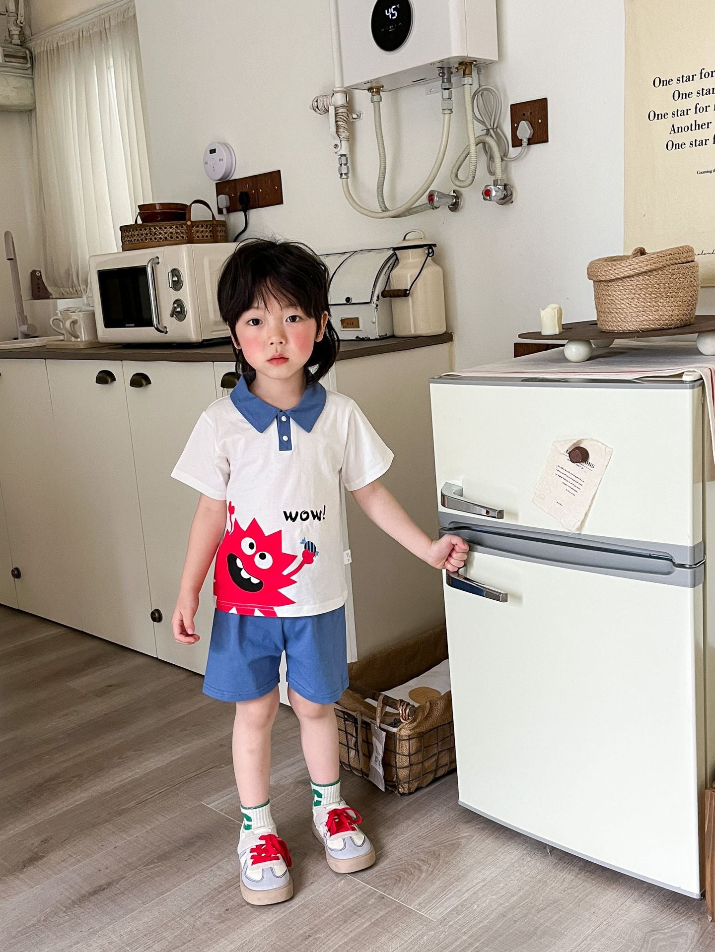 【Promesa】100% Cotton Collar Short Sleeves Short Pants Set wear