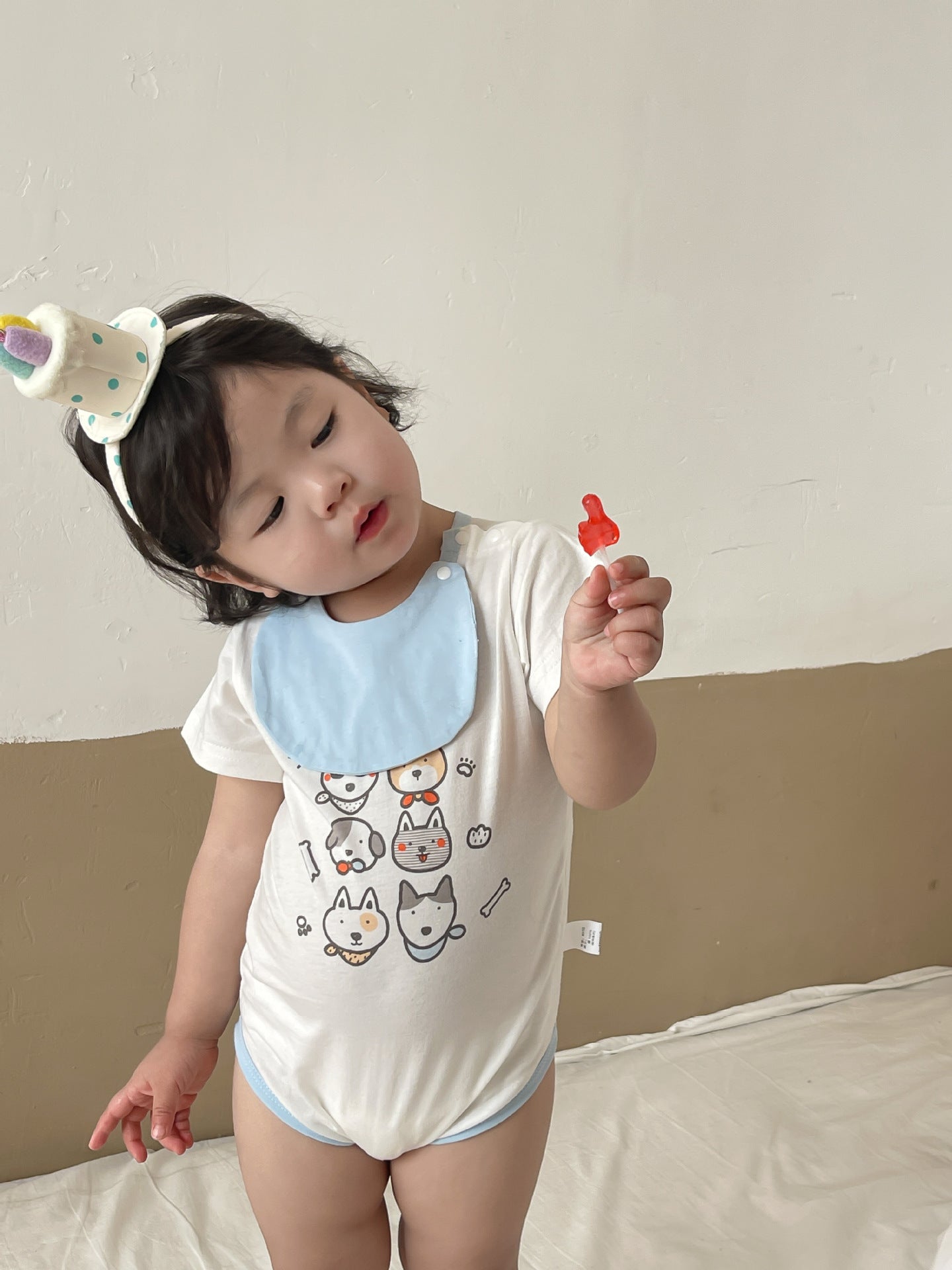 【Promesa】100% Cotton Cute Pattern Romper With Bibs