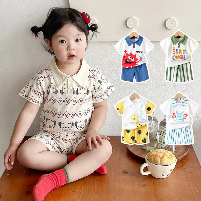 【Promesa】100% Cotton Collar Short Sleeves Short Pants Set wear