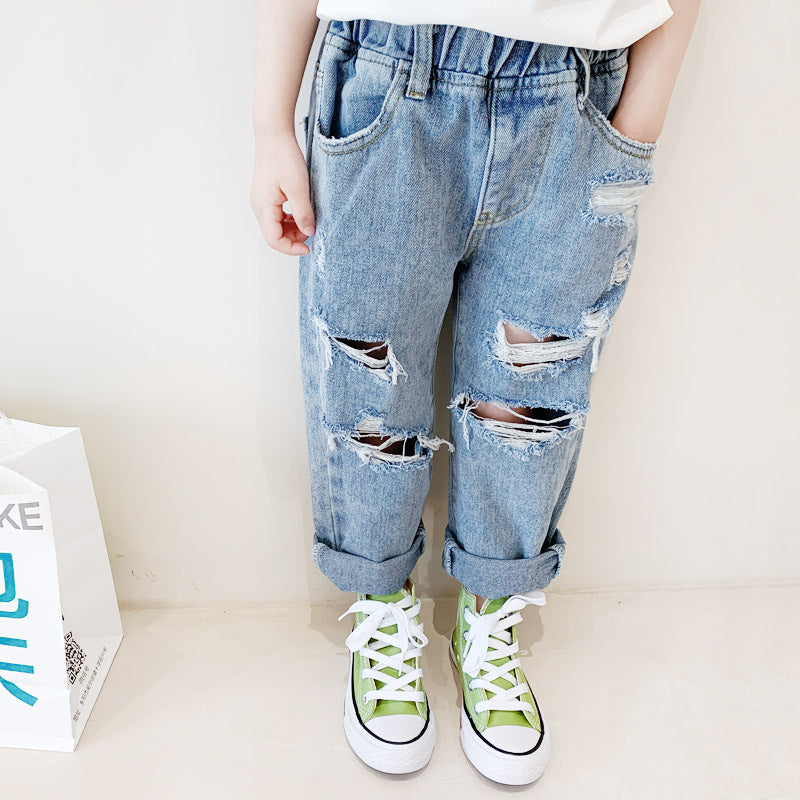 儿童夏款日系破洞水洗牛仔裤 Kid Summer Ripped Jeans