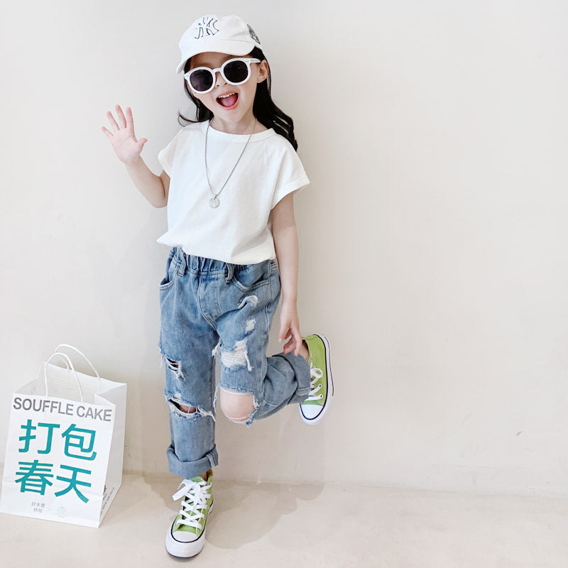 儿童夏款日系破洞水洗牛仔裤 Kid Summer Ripped Jeans