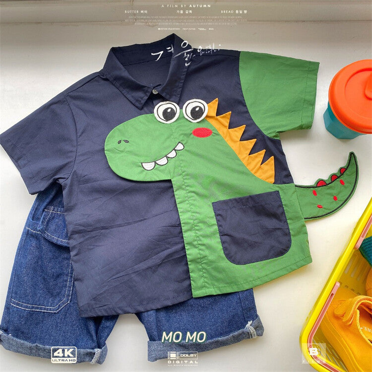2023 Cute Dinosaur Top with Short Jeans Set wear