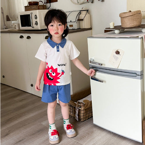 【Promesa】100% Cotton Collar Short Sleeves Short Pants Set wear
