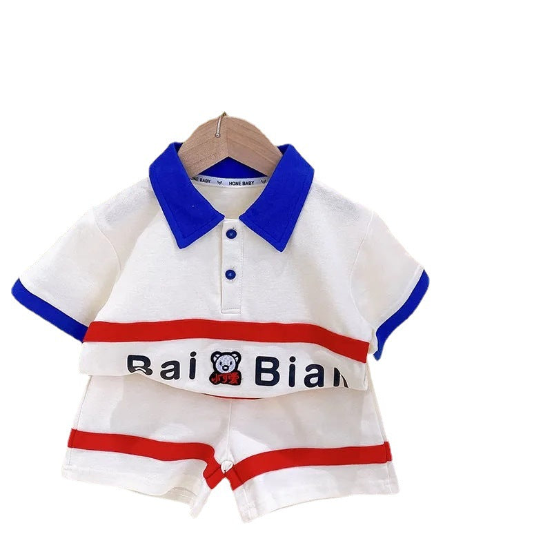 【Promesa】Cute Blue Red Bear Polo Shirt Set Wear
