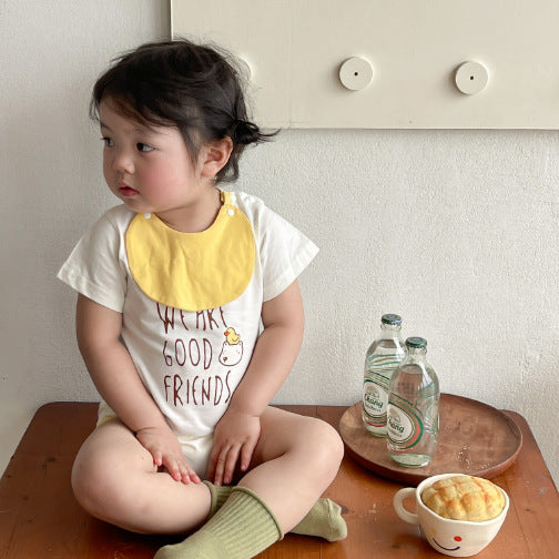【Promesa】100% Cotton Cute Pattern Romper With Bibs
