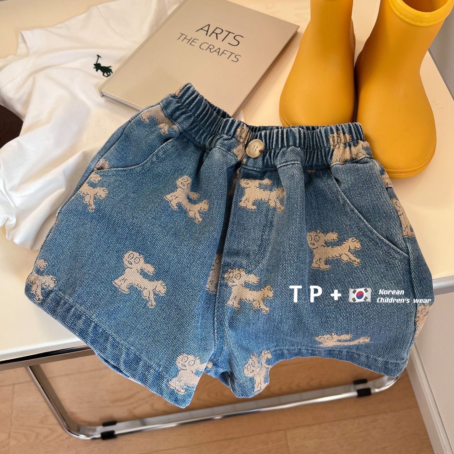 2022 Kids Doggy Printed Denim Shorts