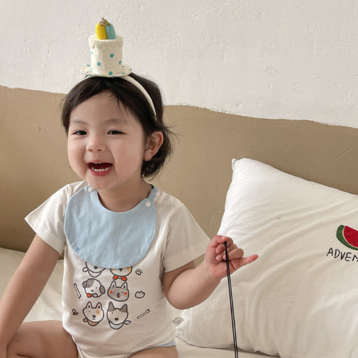 【Promesa】100% Cotton Cute Pattern Romper With Bibs