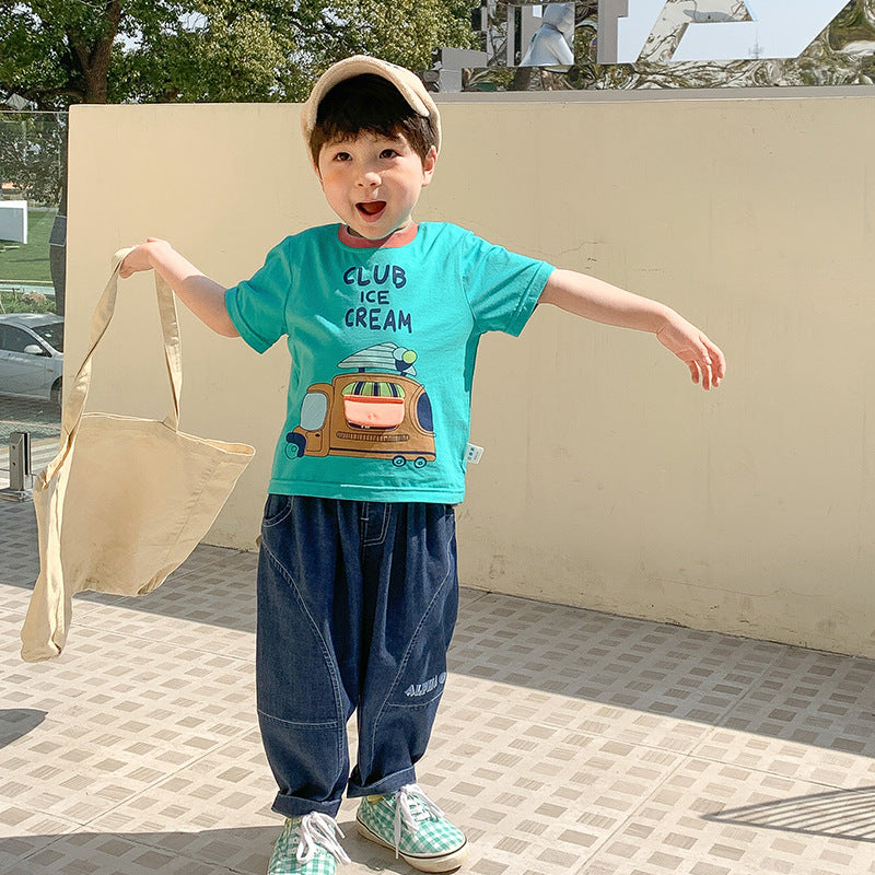 Designer Edition Car Top Blue Silk Long Pants 100% Cotton Kid Wears