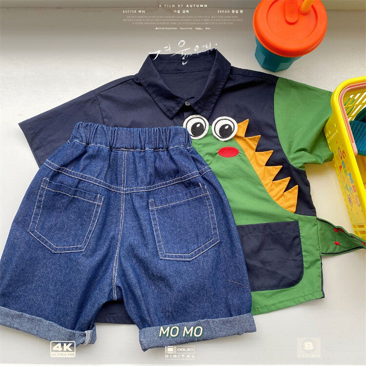 2023 Cute Dinosaur Top with Short Jeans Set wear