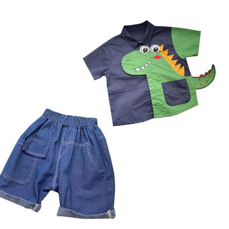 2023 Cute Dinosaur Top with Short Jeans Set wear