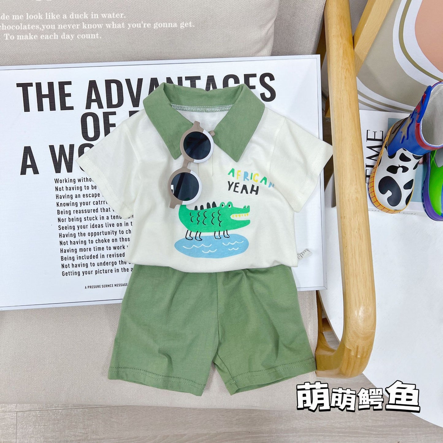 【Promesa】100% Cotton Collar Short Sleeves Short Pants Set wear