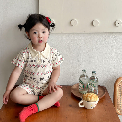 【Promesa】100% Cotton Collar Short Sleeves Short Pants Set wear