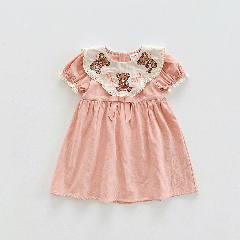 【Promesa】Teddy Bear Embroidery Bow Tie Dress