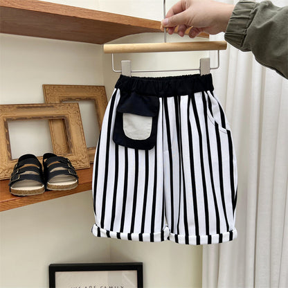 【Promesa】Unisex Strips Pocket Cropped Shorts