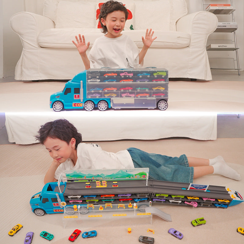 【Promesa】Kid Large Foldable Catapult Container Deformable Large Truck Storage Dual Track Alloy Car
