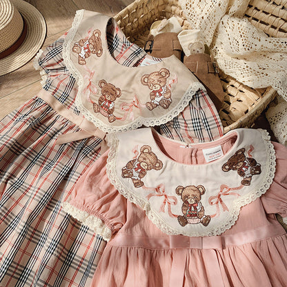 【Promesa】Teddy Bear Embroidery Bow Tie Dress