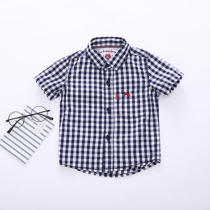 Retro Style Boy Checker Collar Shirt