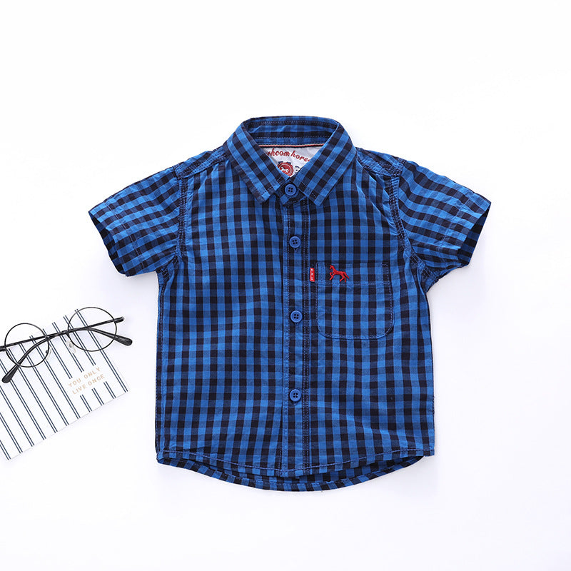 Retro Style Boy Checker Collar Shirt