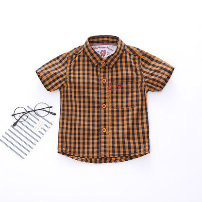 Retro Style Boy Checker Collar Shirt