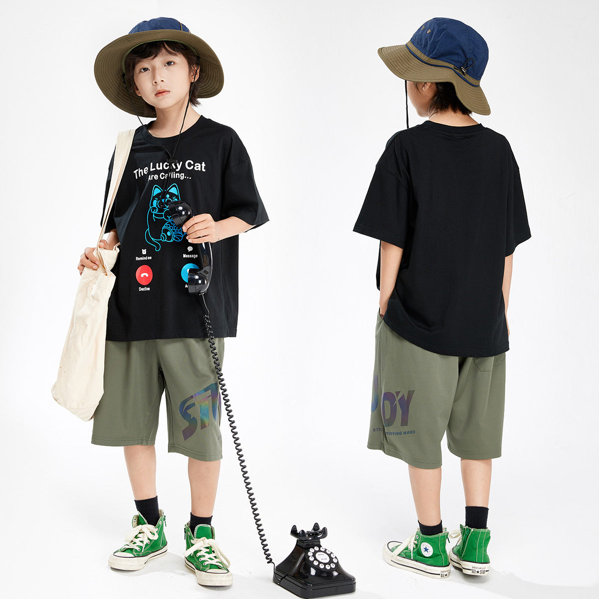 【Promesa】Cat Is Calling with Olive Green Shorts